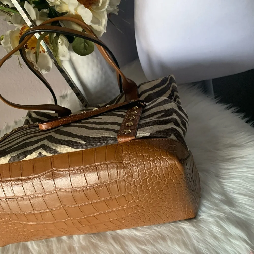 Michael Kors Zebra Print Tote and Clutch Set - Brown